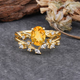 Nature-Inspired Oval Cut 4 Prong Citrine Engagement Ring Set