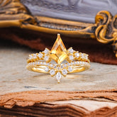 Luxury Kite-Cut Citrine Engagement Ring Set