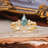 Luxury Kite-Cut Natural Moss Agate Engagement Ring