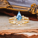 Luxury Kite-Cut Aquamarine Engagement Ring Set