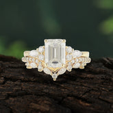 Luxury Vintage 4-Prong Emerald-Cut Moissanite Ring Set