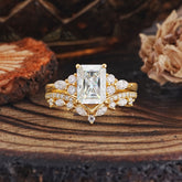 Luxury Vintage 4-Prong Emerald-Cut Moissanite Ring Set