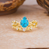 Woodland Style 6 Prong Pear Shaped Turquoise Wedding Ring