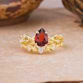 Woodland Style 6 Prong Pear Shaped Garnet Wedding Ring