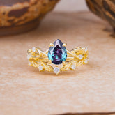 Woodland Style 6 Prong Pear Shaped Alexandrite Wedding Ring