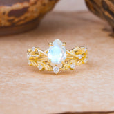 Woodland Style 6 Prong Pear Shaped Moonstone Wedding Ring