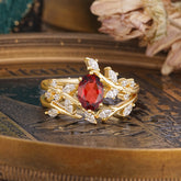 Romantic Nature-inspired 4-Prong Oval Cut Garnet Stacking Ring