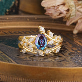 Romantic Nature-inspired 4-Prong Oval Cut Alexandrite Stacking Ring