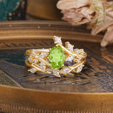 Romantic Nature-inspired 4-Prong Oval Cut Peridot Stacking Ring