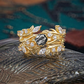 Romantic Nature-inspired 6-Prong Round Cut Natural Black Rutilated Quartz Stacking Ring