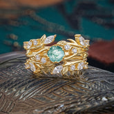 Romantic Nature-inspired 6-Prong Round Cut Natural Moss Agate Stacking Ring