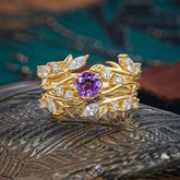 Romantic Nature-inspired 6-Prong Round Cut Natural Amethyst Stacking Ring