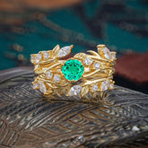 Romantic Nature-inspired 6-Prong Round Cut Emerald Stacking Ring