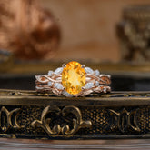 Romantic Nature-inspired 4-Prong Oval Cut Citrine Stacking Ring