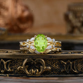 Nature-inspired 4-Prong Oval Cut Peridot Stacking Ring