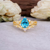 Art Nouveau 5-Prong Pear Cut Aquamarine Ring
