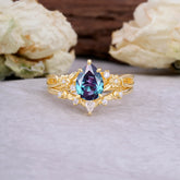 Art Nouveau 5-Prong Pear Cut Alexandrite Ring