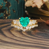 Bohemian Heart 3-Prong Heart Cut Emerald Stacking Ring