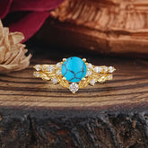 Vintage Botanical 4-Prong Round Cut Turquoise Ring