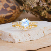 Classic 6-Prong Hexagonal-Cut Moonstone Engagement Ring Set