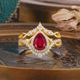 Elegant Pear-Cut Ruby Engagement Ring Set
