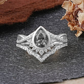 Ultra Luxurious Vintage Pear-Cut Natural Black Rutilated Quartz Ring Set