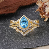 Ultra Luxurious Vintage Pear-Cut Aquamarine Ring Set