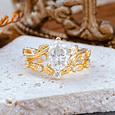 Nature - Inspired 3 Prong Pear Cut Moissanite Romantic Wedding Ring Sets