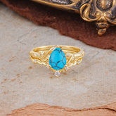 3 Prong Delicate Twisted Vine Wrapped Prong Pear Cut Turquoise Stackable Rings