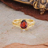 Delicate Twisted Vine Wrapped Prong Pear Cut Garnet Stackable Rings