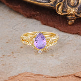 Delicate Twisted Vine Wrapped Prong Pear Cut Amethyst Stackable Rings