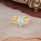 3 Prong Delicate Twisted Vine Wrapped Prong Pear Cut Aquamarine Stackable Rings