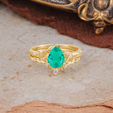 3 Prong Delicate Twisted Vine Wrapped Prong Pear Cut Emerald Stackable Rings