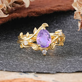 Elegant 3 - Prong Pear - Cut Natural Amethyst Stackable Ring Set