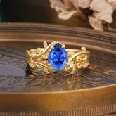Artistic Vine Themed 4 - Prong Pear Cut Sapphire Stackable Rings