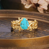 Artistic Vine Themed 4 - Prong Pear Cut Turquoise Stackable Rings