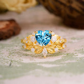 Nature - Inspired 3 - Prong Heart - Cut Aquamarine Stackable Ring Set