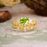 Nature - Inspired 3 - Prong Heart - Cut Natural Peridot Stackable Ring Set