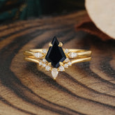 Classic Retro Luxury 4-Prong Kite-Cut Natural Black Onyx Stackable Ring Set