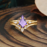 Classic Retro Luxury 4-Prong Kite-Cut Natural Amethyst Stackable Ring Set