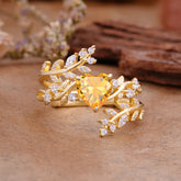Elegant Heart-Shaped Nature Inspired Citrine Ring – Perfect for Engagement or Wedding