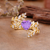 Elegant Heart-Shaped Nature Inspired Amethyst Ring – Perfect for Engagement or Wedding