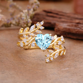 Elegant Heart-Shaped Nature Inspired Aquamarine Ring – Perfect for Engagement or Wedding