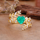 Elegant Heart-Shaped Nature Inspired Emerald Ring – Perfect for Engagement or Wedding