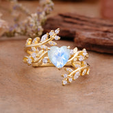 Elegant Heart-Shaped Nature Inspired Moonstone Ring – Perfect for Engagement or Wedding