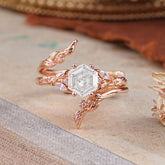 Botanical Hexagon Moissanite Engagement Ring Suite