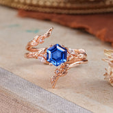 Botanical 4 Prong Hexagon Sapphire Engagement Ring Suite