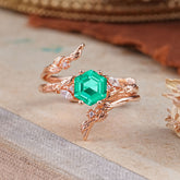 Botanical Hexagon Emerald Engagement Ring Suite
