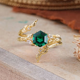 Botanical Hexagon Emerald Engagement Ring Suite