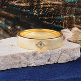 Minimalist Diamond-Shaped Moss Agate Mens Engagement Rings